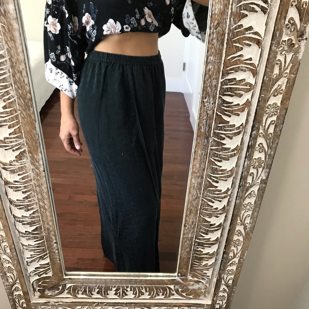Black long skirt textured fabric medium